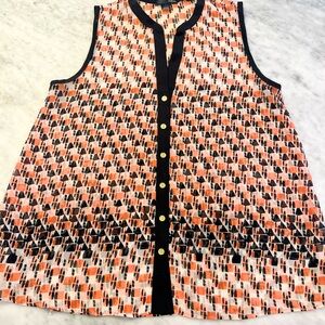 Aqua Pink & Black Button Down Sleeveless Top